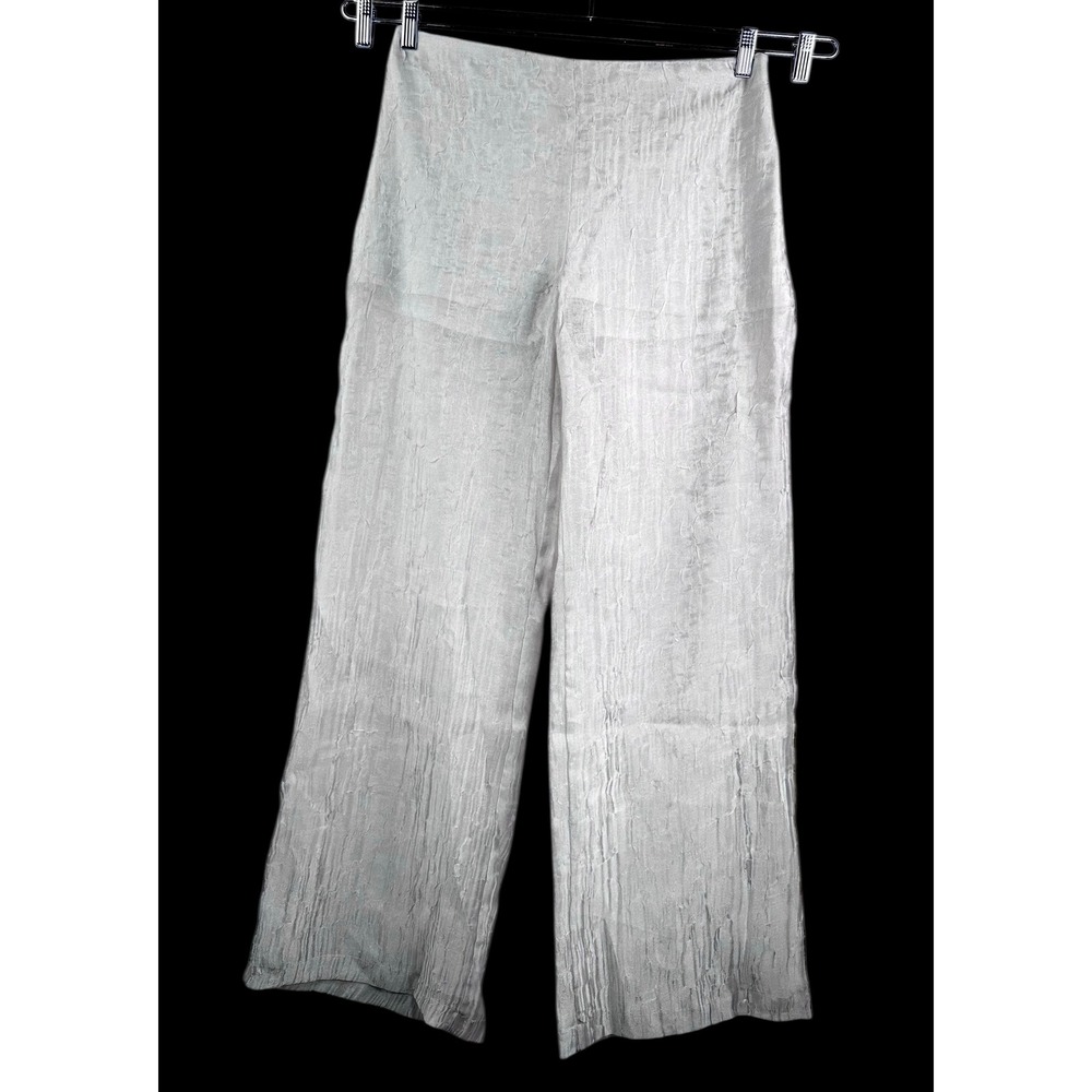Zara‎ wrinkle effect wide leg metallic sheer pants silver sparkly 90s sz L